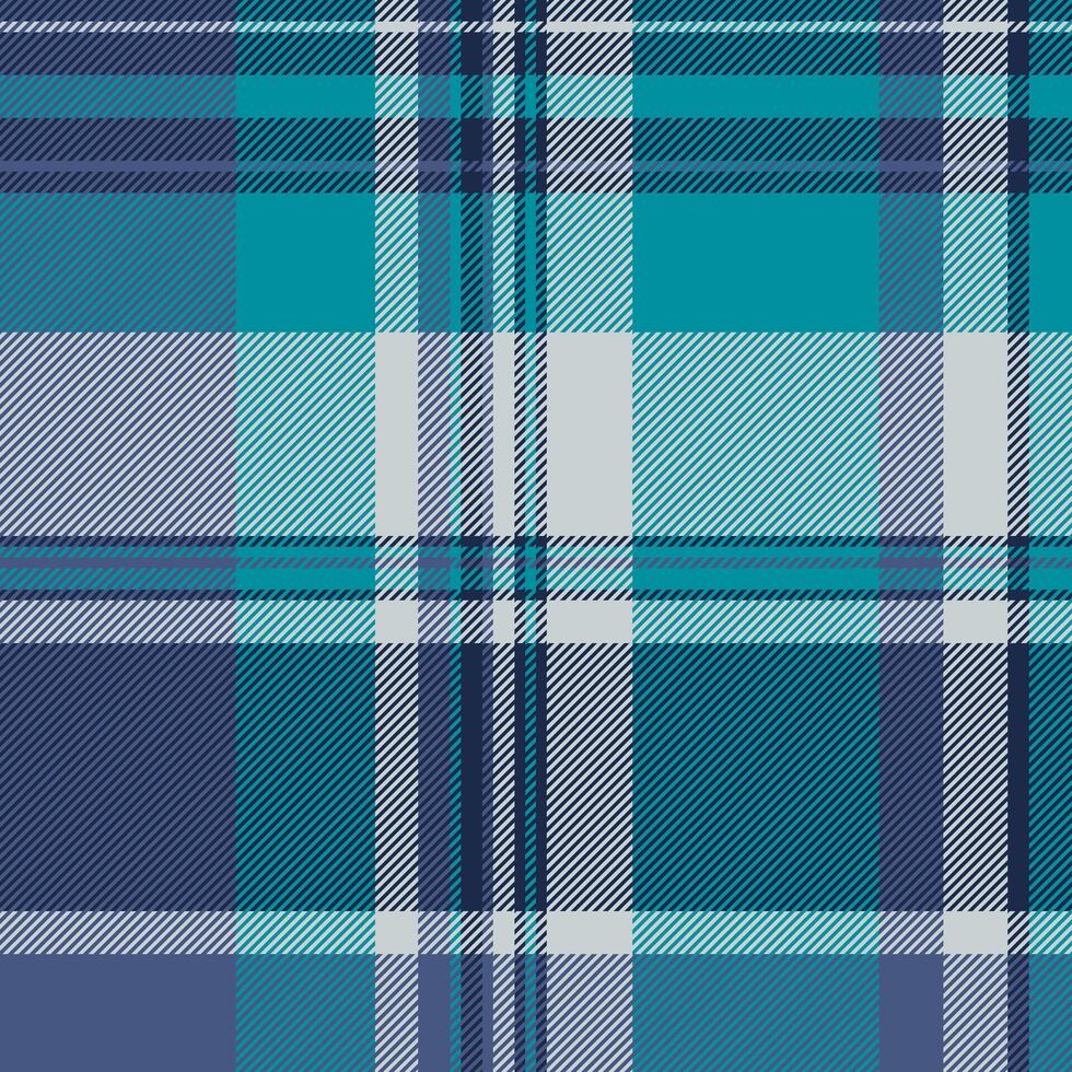 Curved seamless plaid texture, checks pattern fabric . Hobby tartan textile background check in cyan and dark colors. vector