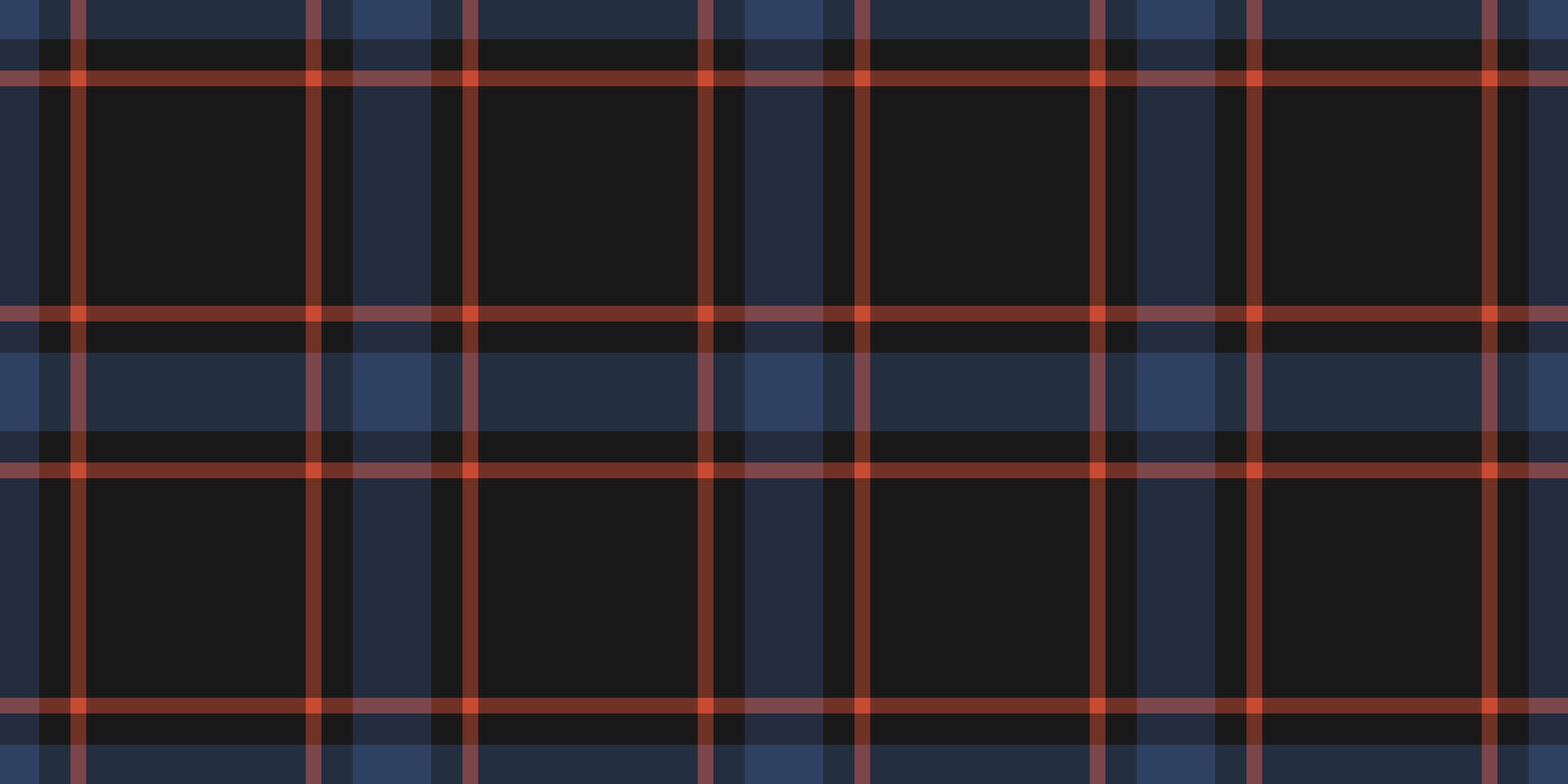 Stylish dark plaid pattern in navy, black, and burnt orange. Perfect for textile design, fashion, website backgrounds, or any project needing a modern, geometric texture. vector