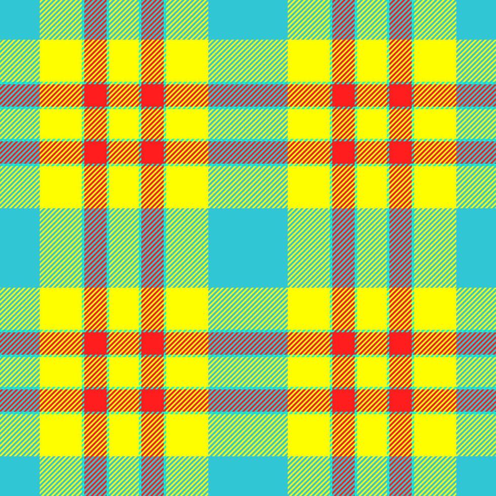 Tattersall tartan seamless pattern, paisley plaid textile . Contour check background fabric texture in yellow and cyan colors. vector