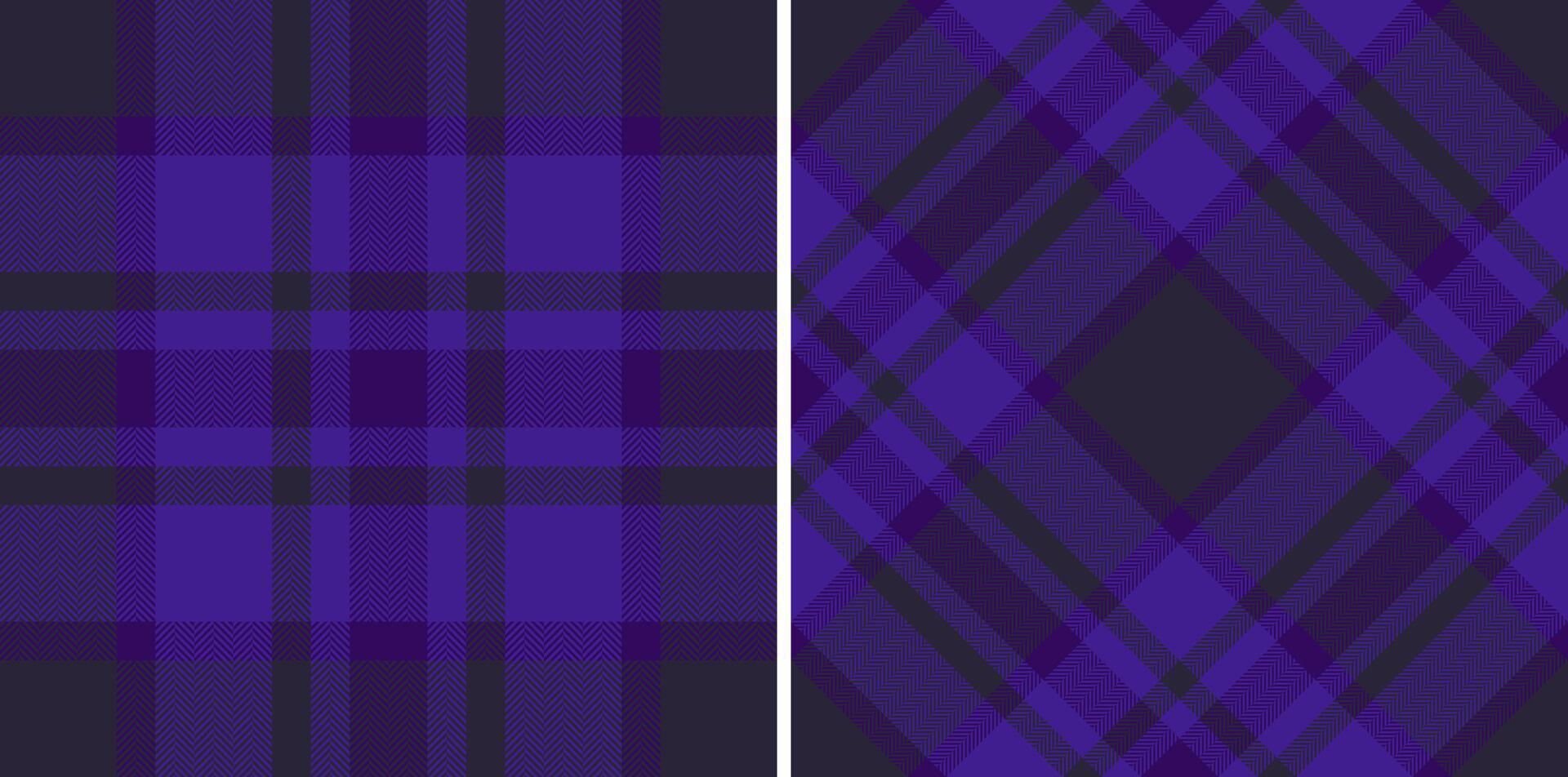 Stylish purple and dark gray plaid patterns. Perfect for textile design, apparel, or website backgrounds. Two distinct herringbone variations offer versatile design options. vector