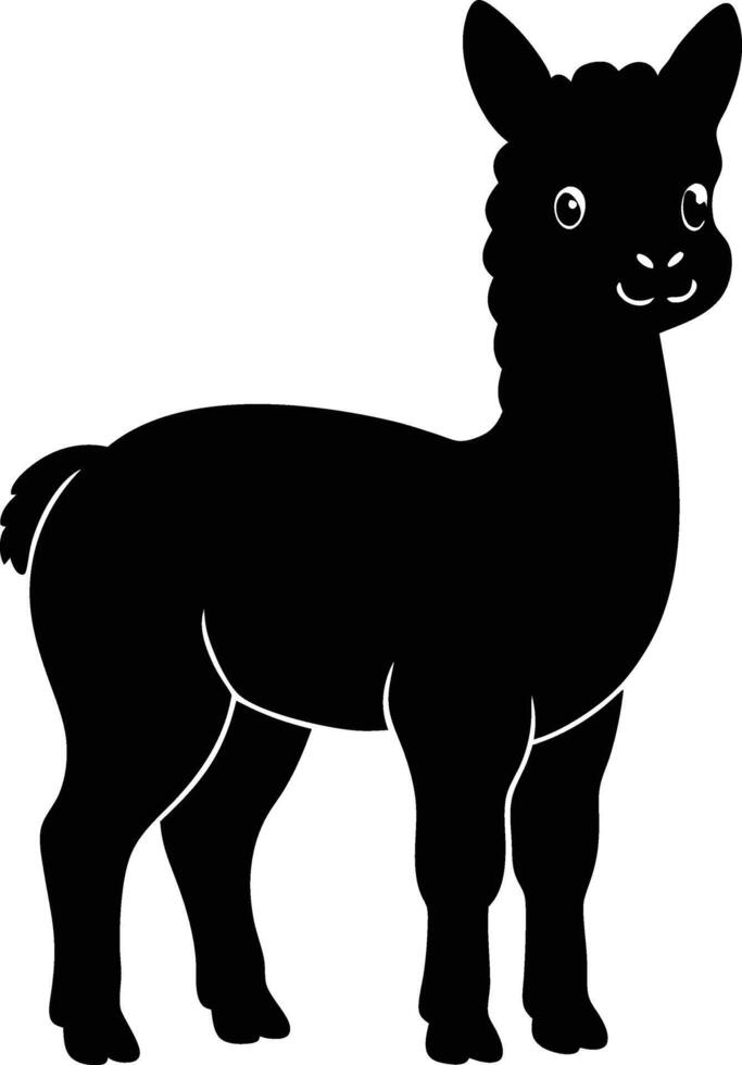 A cute baby Alpaca a silhouette illustration. vector