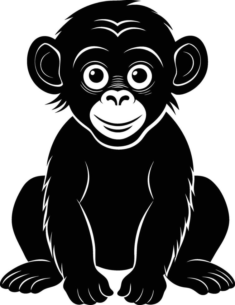 A cute baby Chimpanzee a silhouette illustration vector