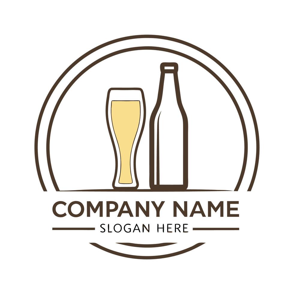 beer logo template with bottle and glass vector
