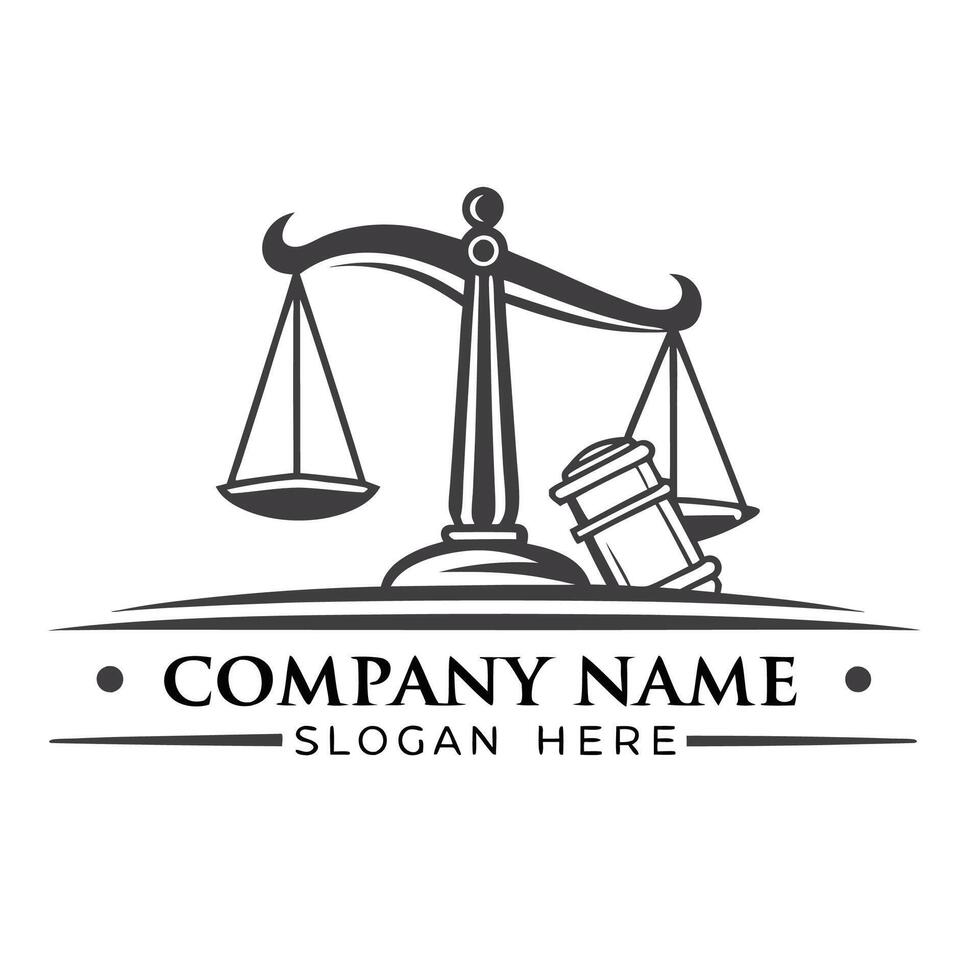 a justice scale with a hammer and scales logo on a white background vector
