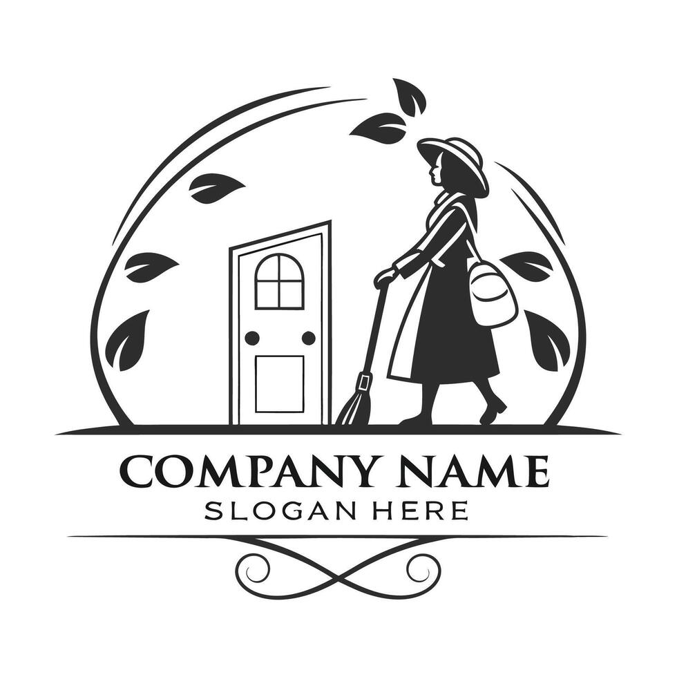 a woman with a broom and a door in the background vector