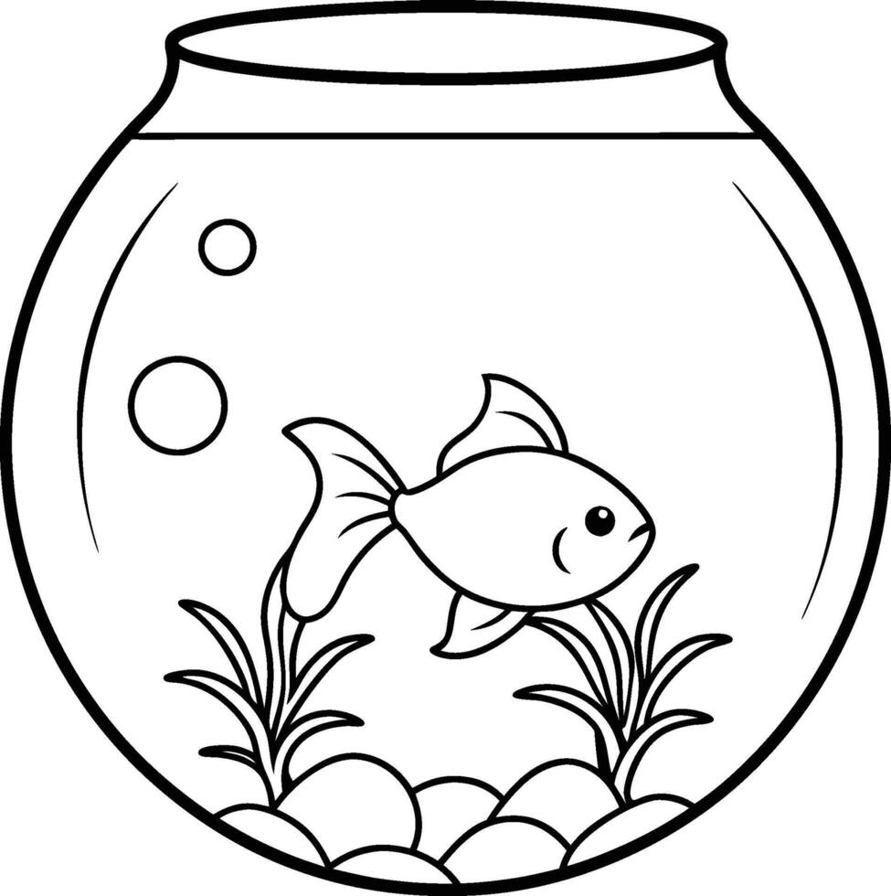 A gracefully swimming goldfish in a fishbowl, depicted in a silhouette illustration vector
