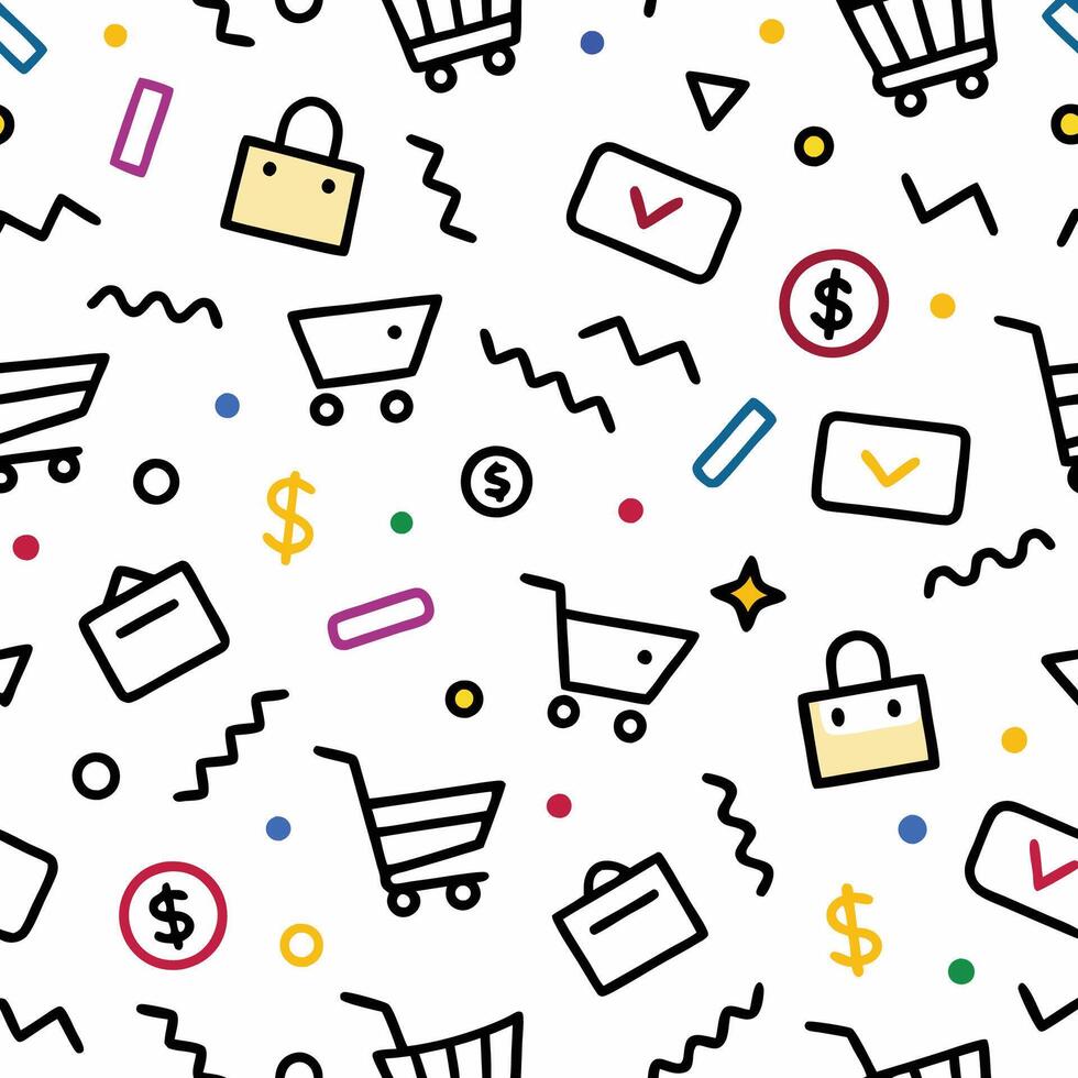shopping seamless pattern on a white background vector