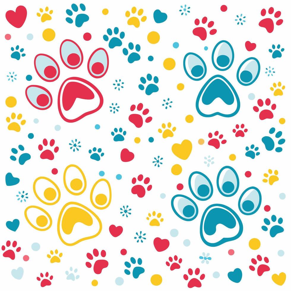 seamless pattern with dog paw prints and hearts vector