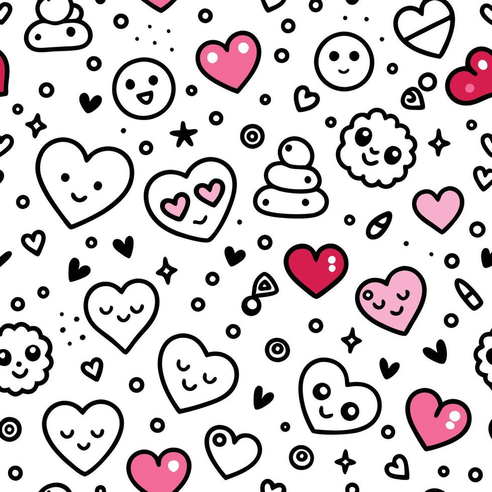 seamless pattern with hearts and other cute things vector