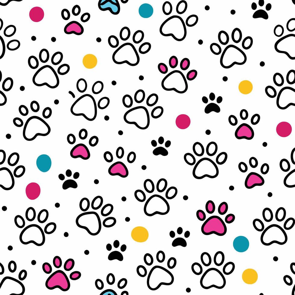 seamless pattern with paw prints and dots vector