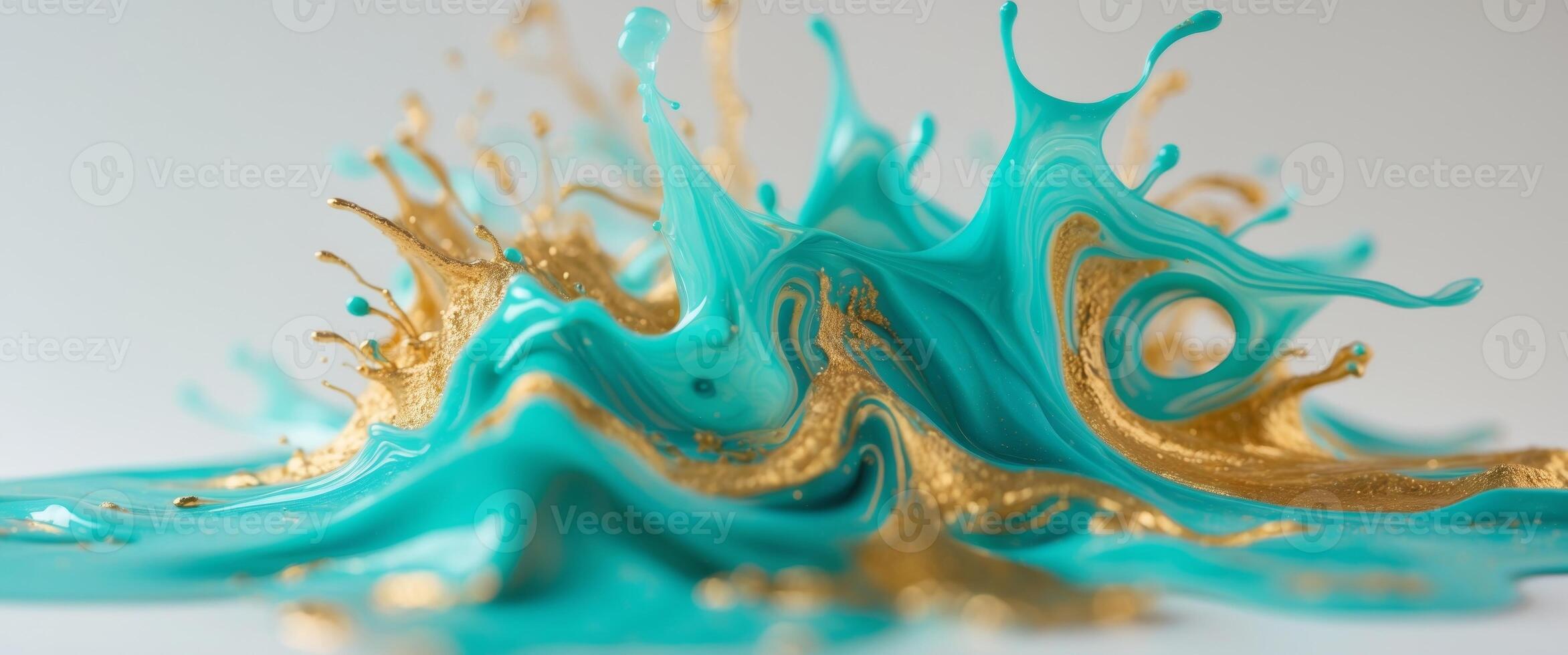 Mesmerizing fluid art with swirling turquoise and gold creating an abstract liquid plasma effect photo