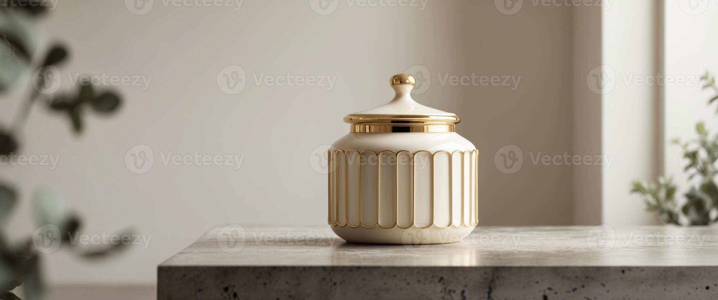 Luxurious Cream Jar with Elegant Design in Modern Urban Setting photo