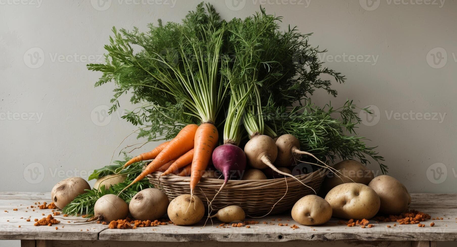 Hearty And Healthy Rustic Root Vegetables Take Center Stage In Wholesome Culinary Display. photo