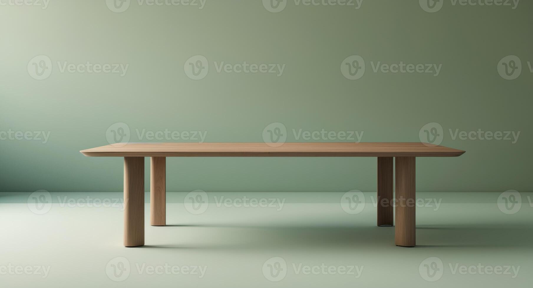 Empty wooden table with green background photo