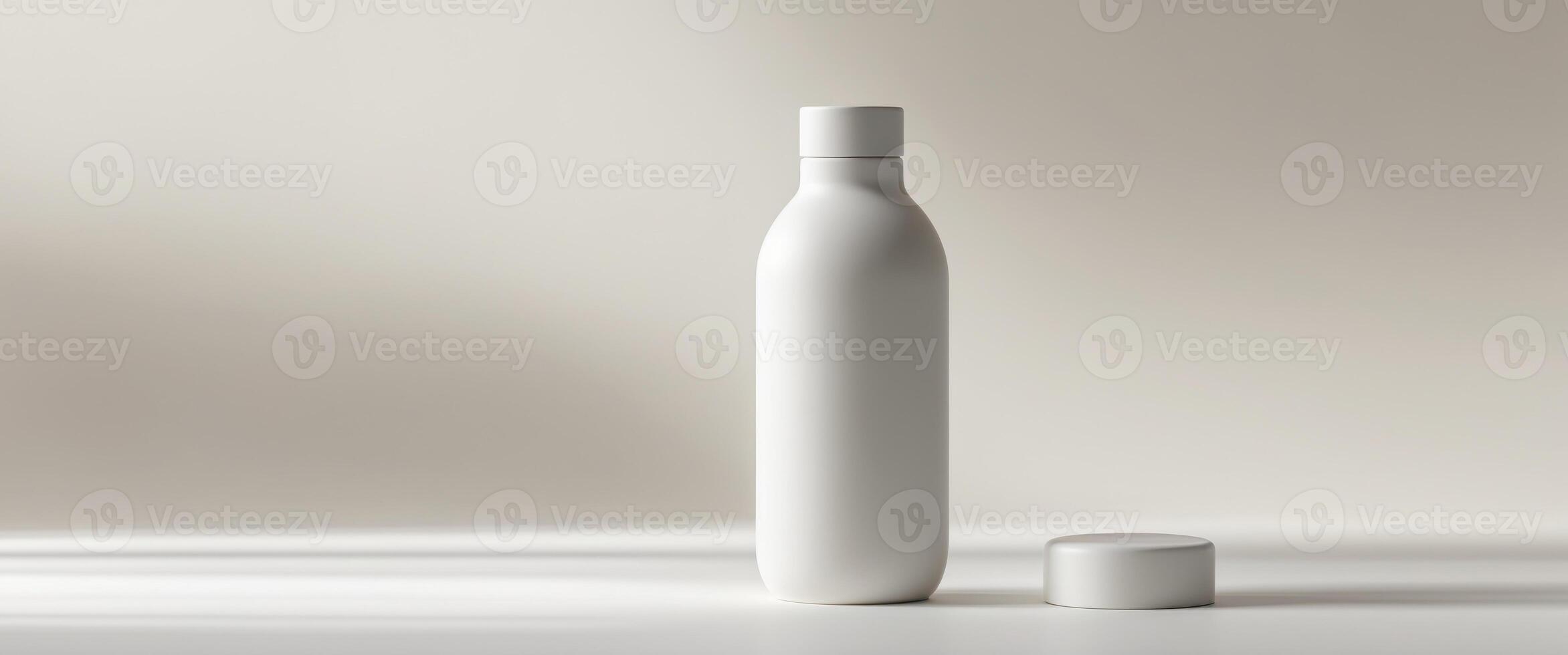 White Bottle with Lid on Simple Background for Product Presentation. photo