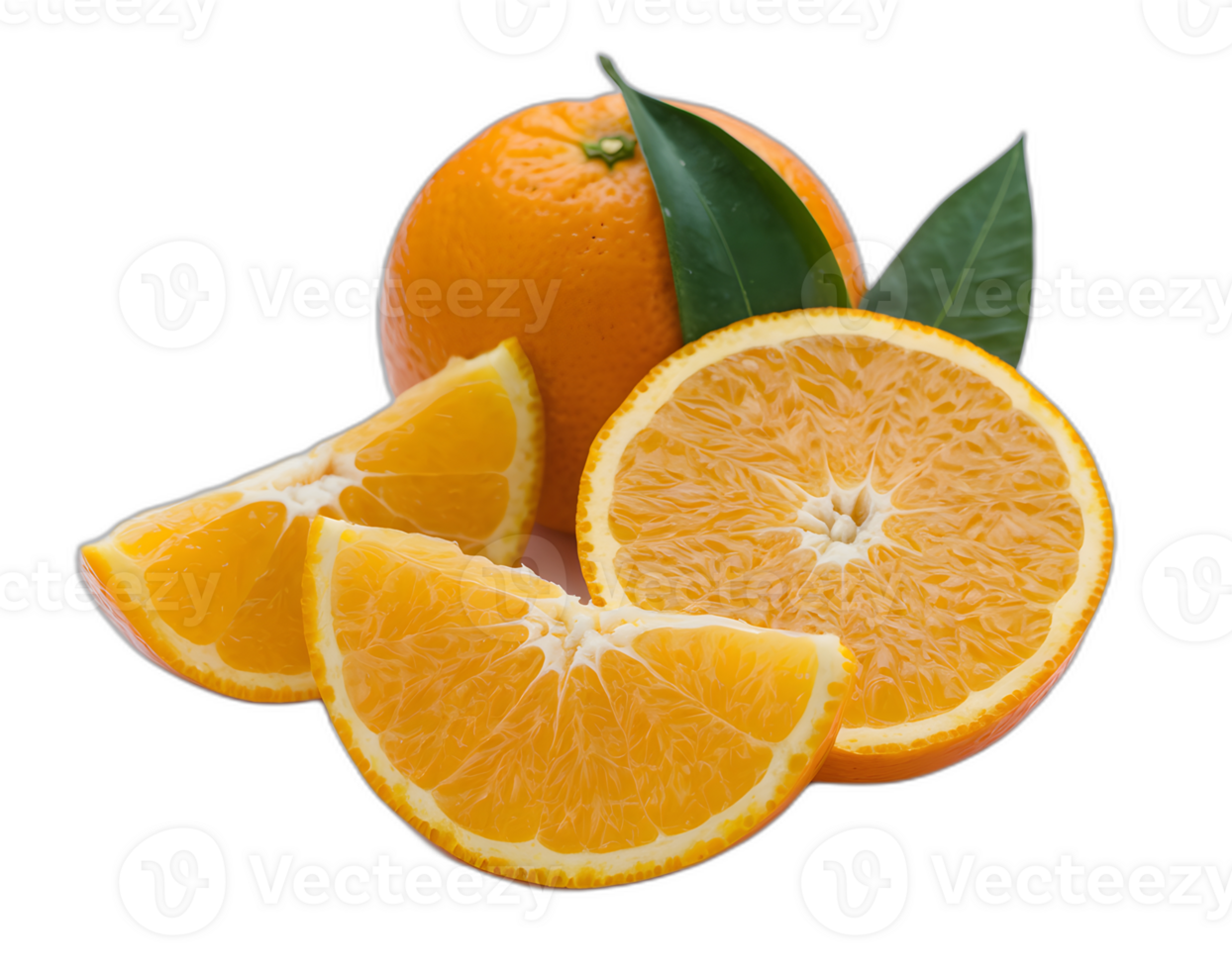 orange slices and leaves on transparent background orange with leaf png