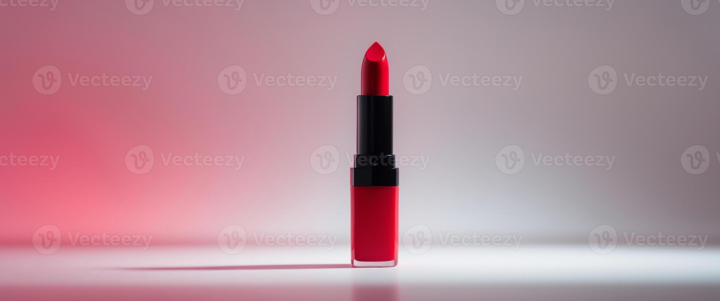 Vibrant Red Lipstick on a Gradient Background in Studio Lighting photo