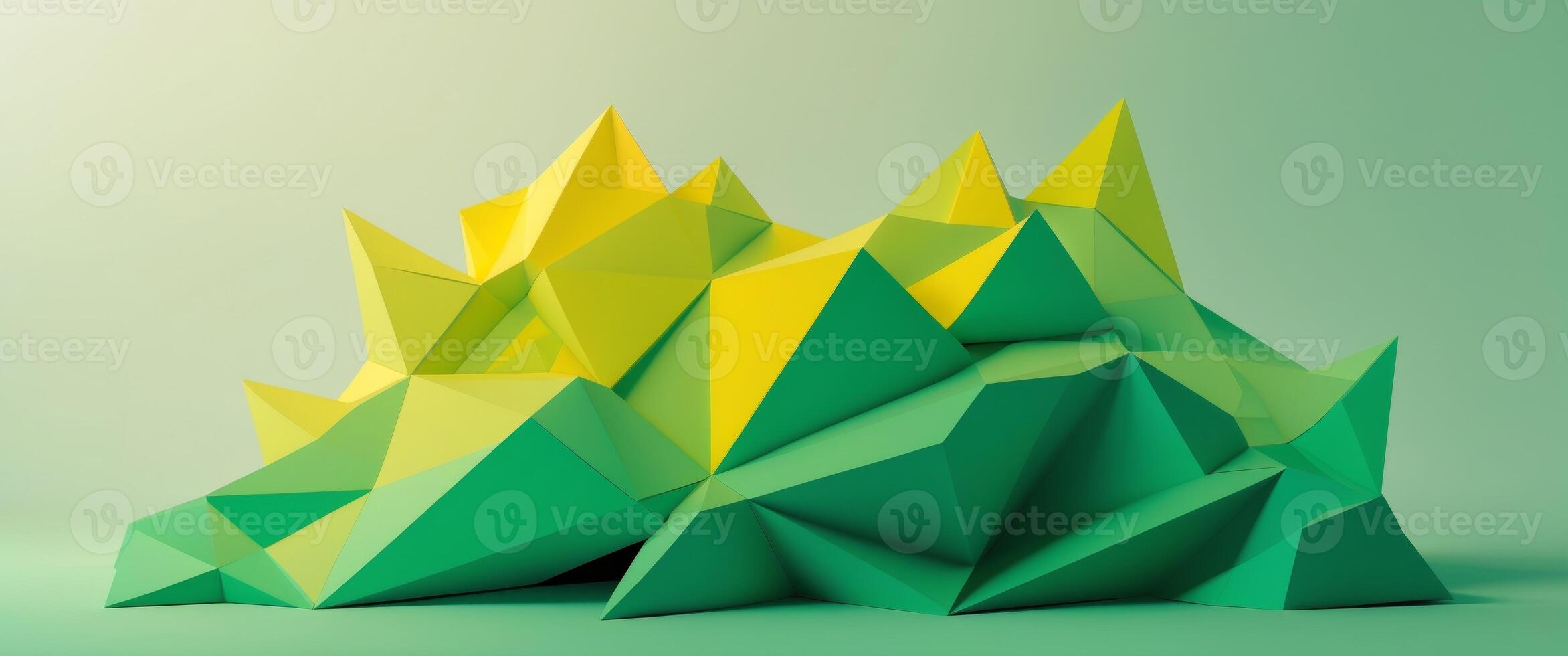 Vibrant yellow to deep green low poly triangular geometric background with a striking gradient effect photo