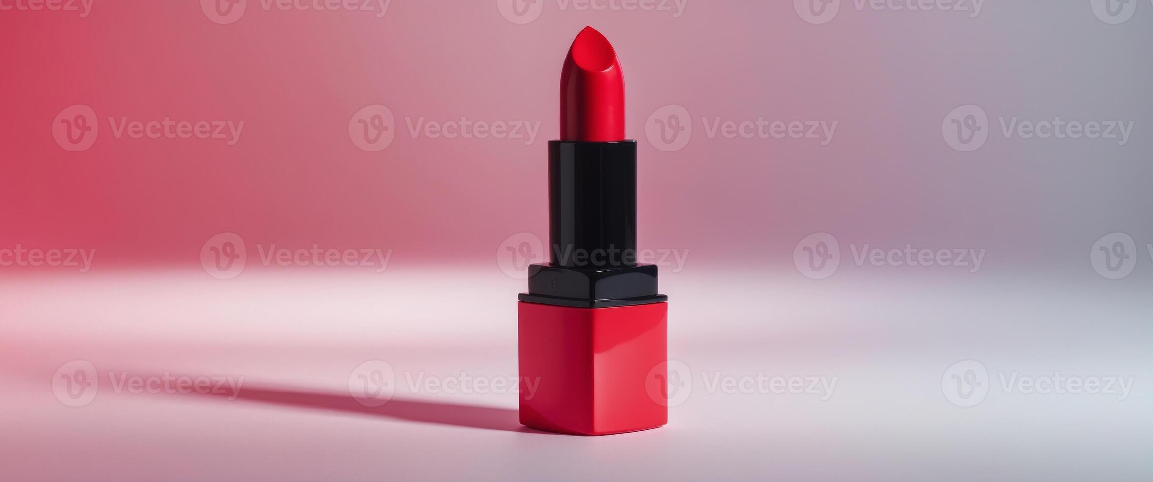 Vibrant Red Lipstick on a Gradient Background in Studio Lighting. photo