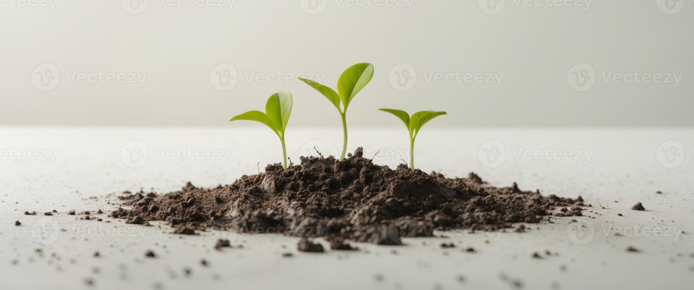 three green seedlings growing from soil symbolizing growth and renewal photo