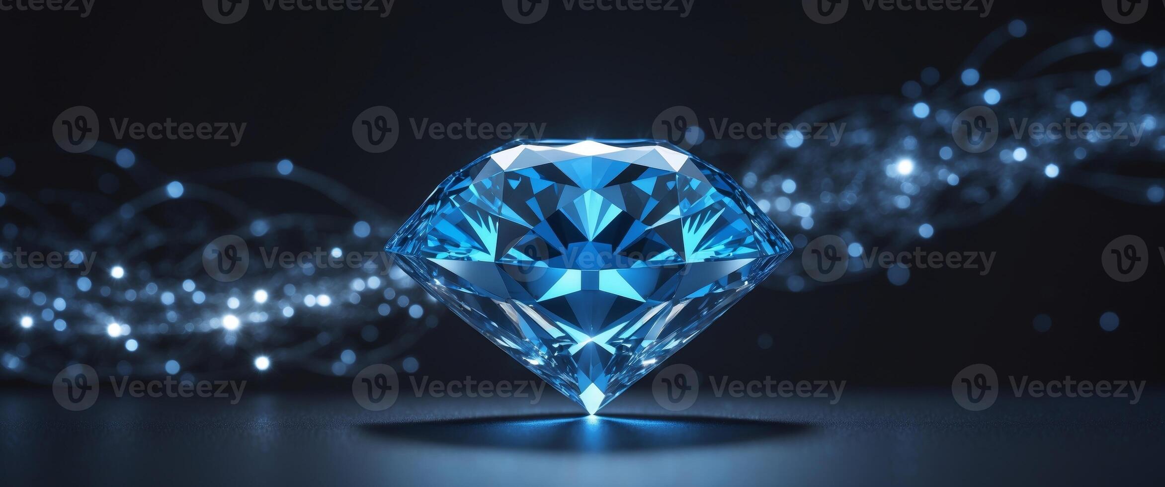 Sparkling Blue Diamond on Dark Background with Shimmering Light Effects photo