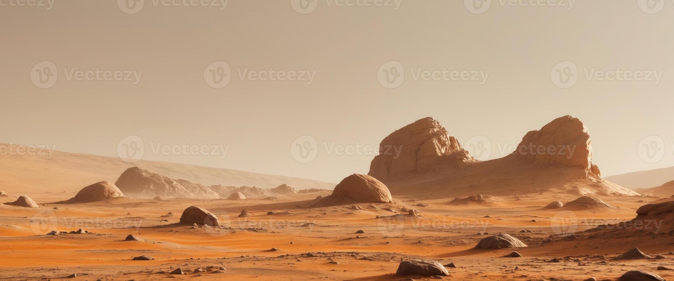 Rugged Martian Landscape with Orange Rocks and Dusty Atmosphere photo