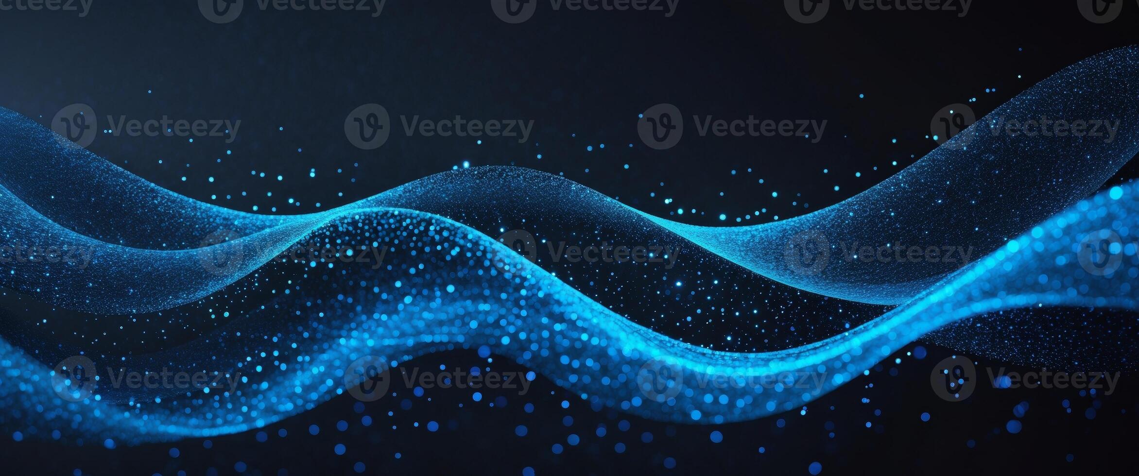 blue glowing particles wave on black background technology business concept photo