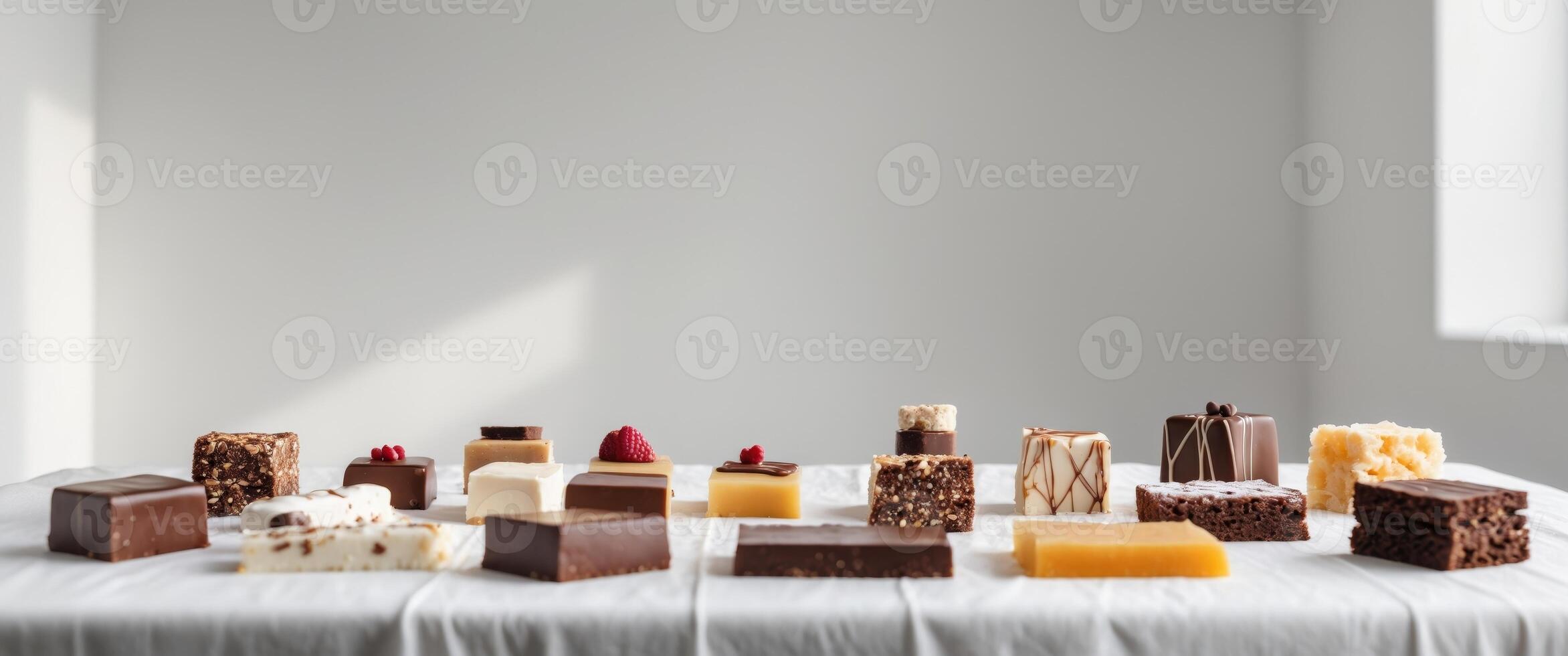 close up of sweets on table behind no symbol photo