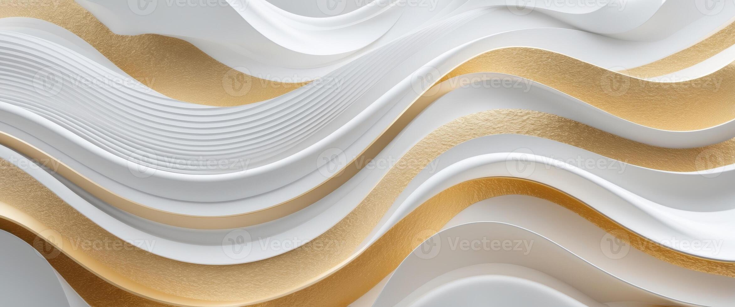 Elegant and luxurious white and gold abstract background with flowing wave like design photo