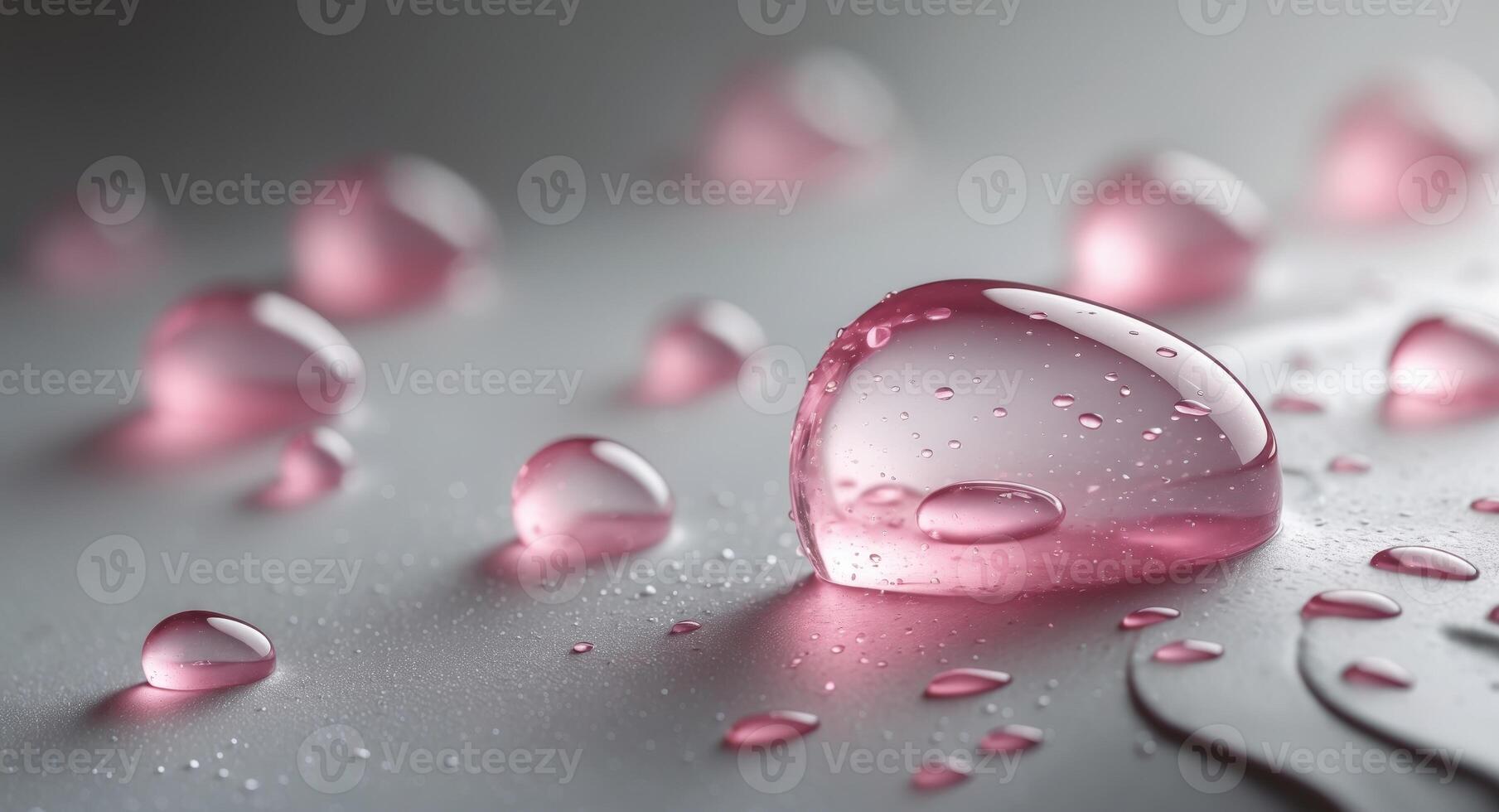 Close up Macro Shot of Pink Water Droplets on a Surface Abstract Background Texture. photo