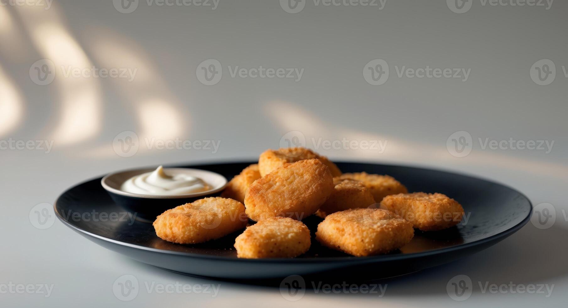 Chicken Nuggets with Dipping Sauce on Black Plate photo