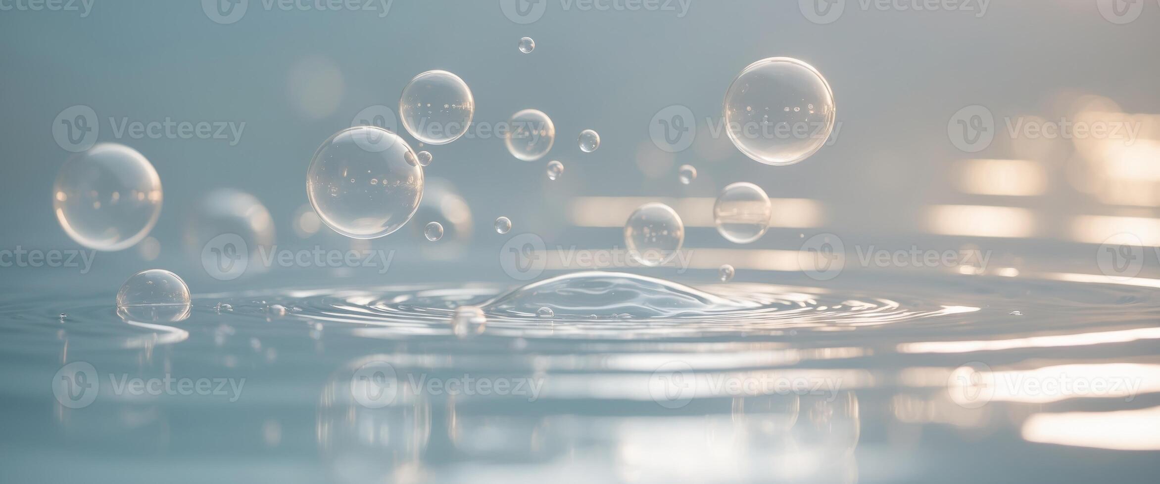 Bubbles Floating in Calm Water Under Soft Lighting photo