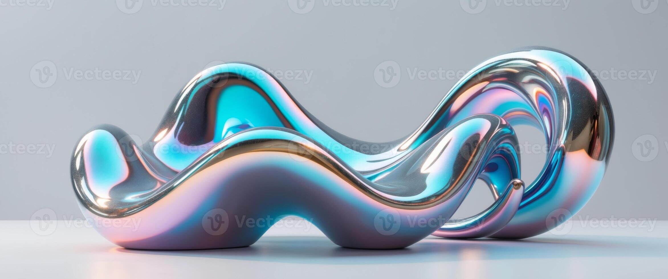 Abstract Metallic Sculpture with Fluid Forms and Iridescent Hues. photo