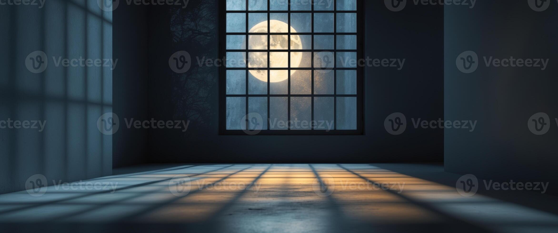 Abstract Shadows and Light Through a Gridded Window at Night photo