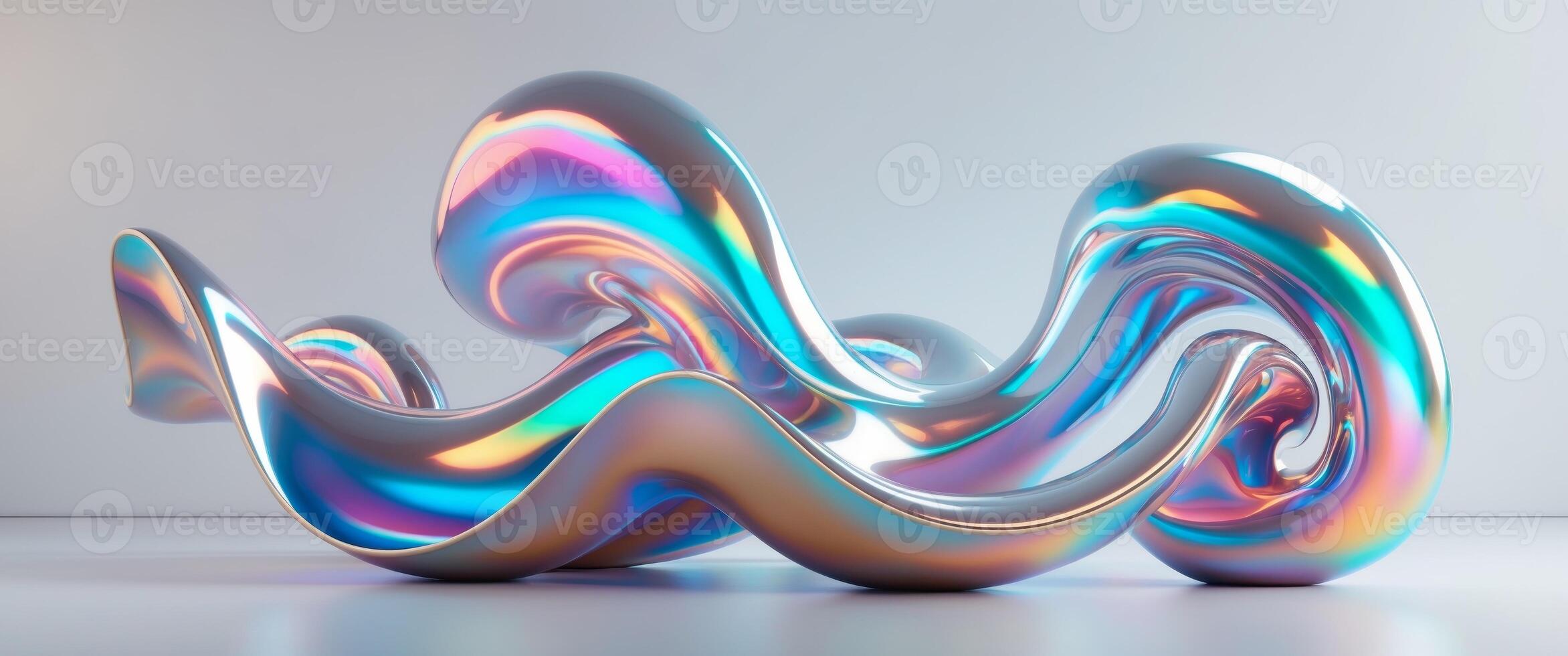 Abstract Metallic Sculpture with Fluid Forms and Iridescent Hues photo
