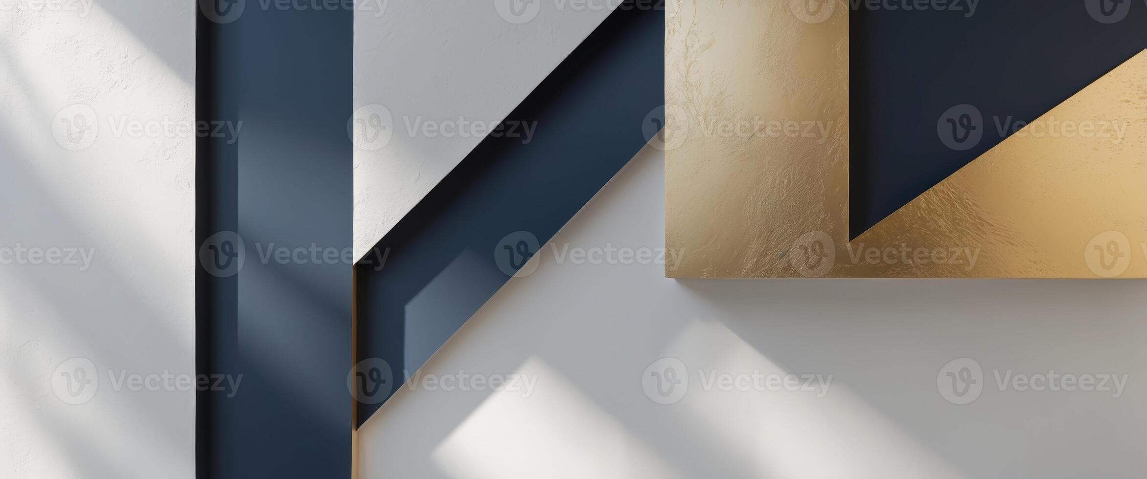 Abstract geometric design featuring dark blue and gold accents Clean lines and textured surfaces create a modern aesthetic. photo