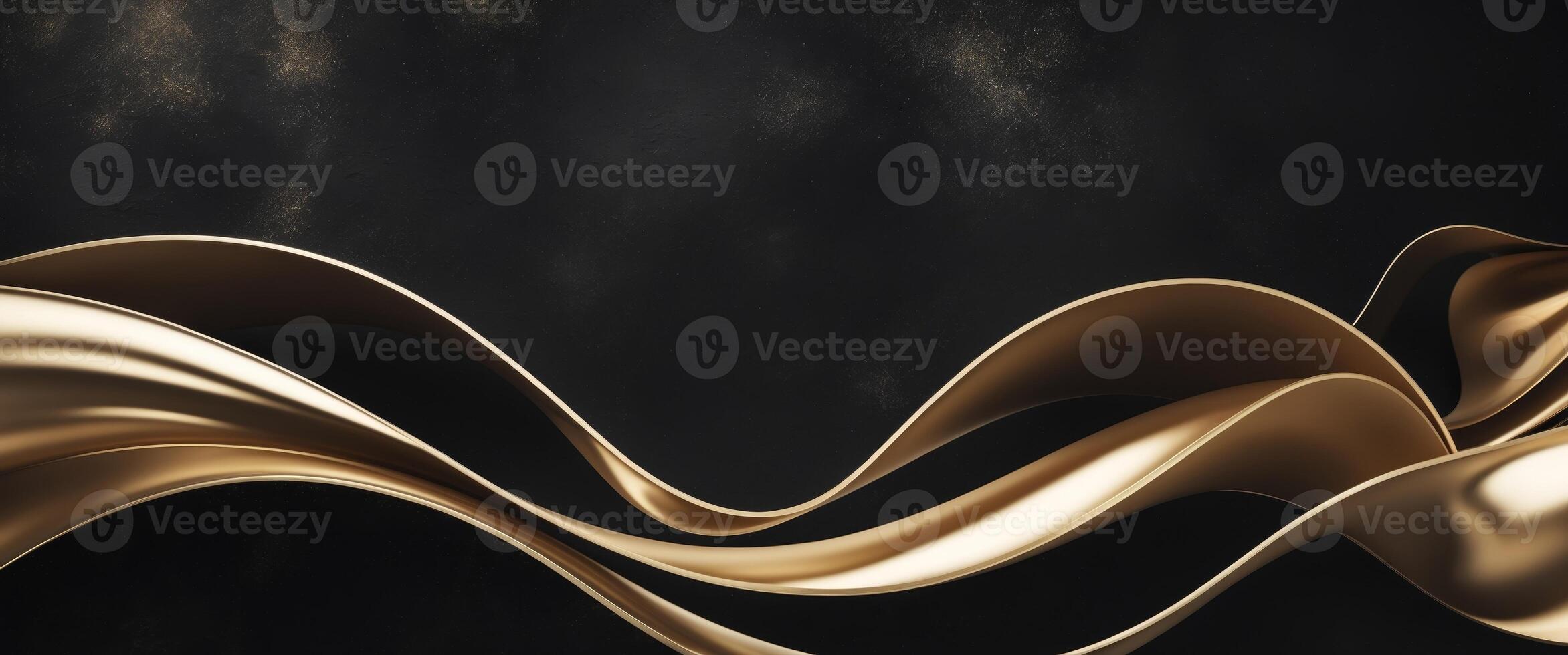 Abstract flowing golden curves on black background creates a modern look for your designs. photo