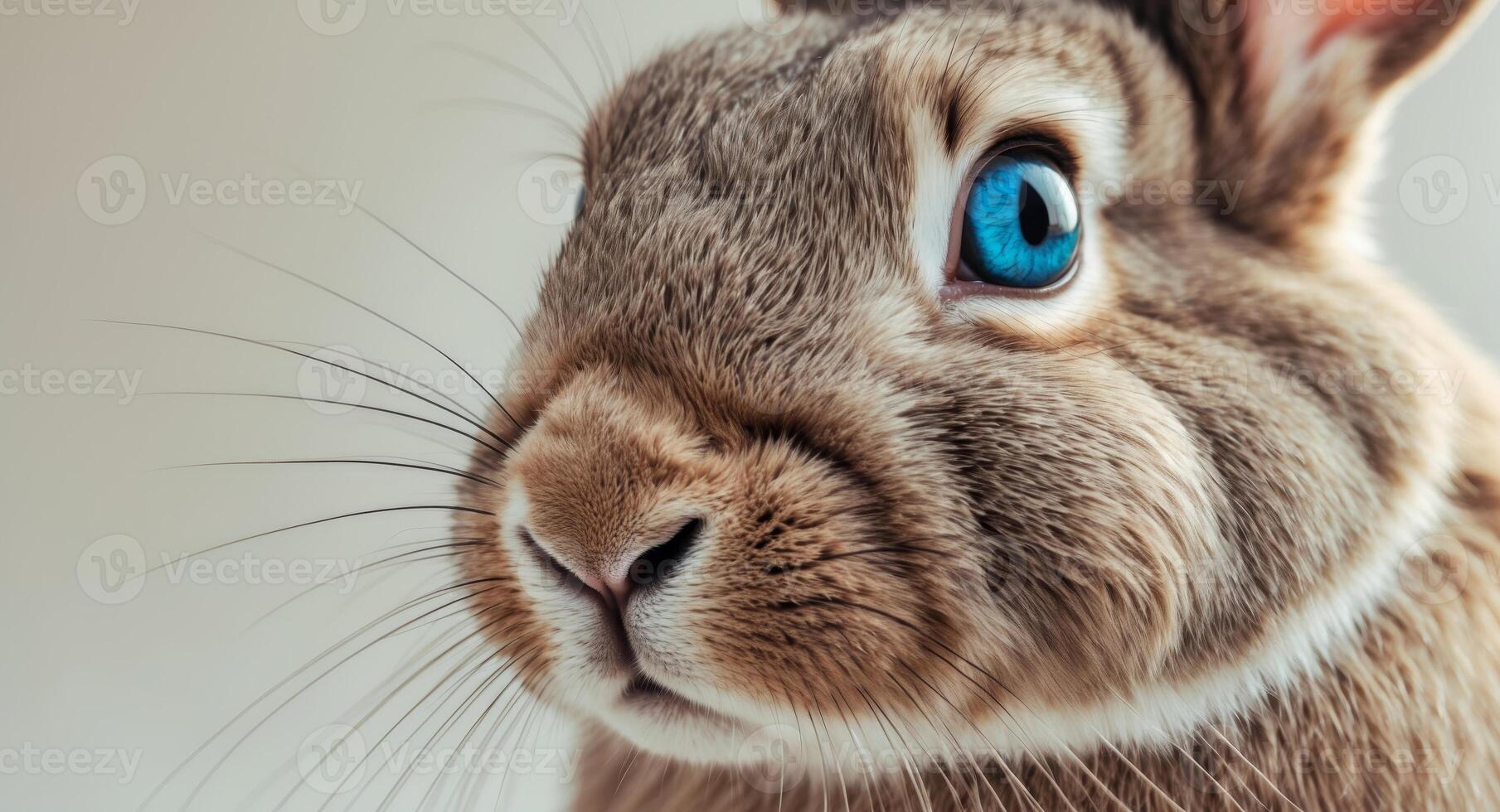 A close up of a rabbit's face with blue eyes. photo
