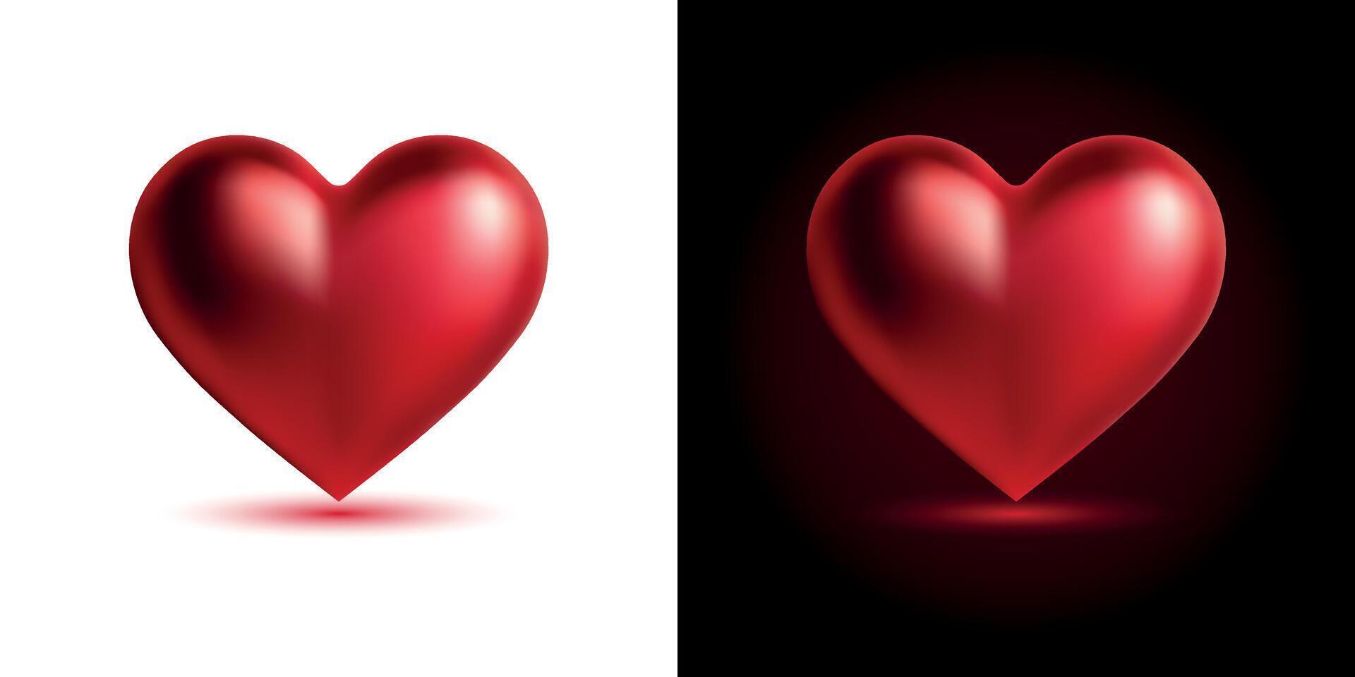 Glossy hearts in crimson, red colors isolated on white and dark background. Mesh gradient icon. Love romantic design. Template for holiday cards, Valentine's day, happy wedding. vector