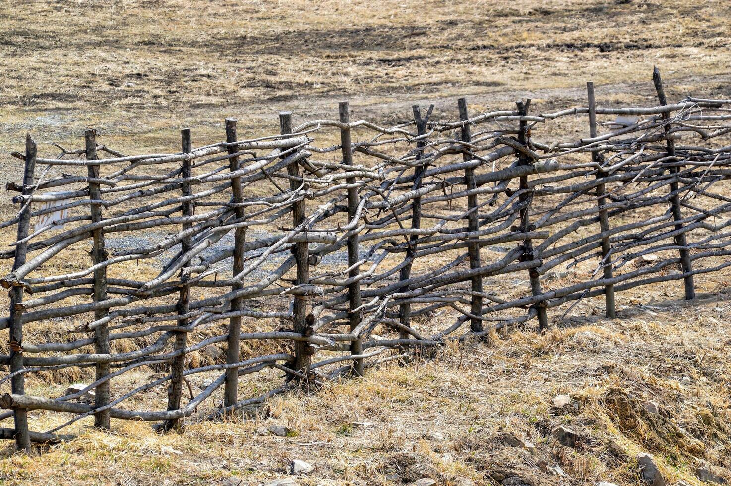 Old weathered wooden fence in Old Slavic style. photo