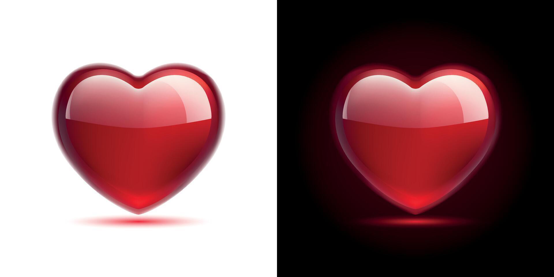 Glossy hearts in carmine, maroon, red colors isolated on white and dark background. Mesh gradient icon. Love romantic design. Template for holiday cards, Valentine's day, happy wedding. vector