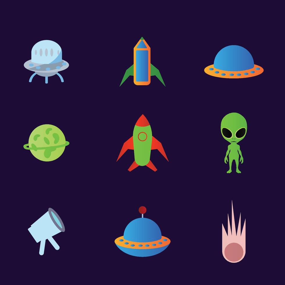 Galaxy and Spaceship graphic sketch set collection vector