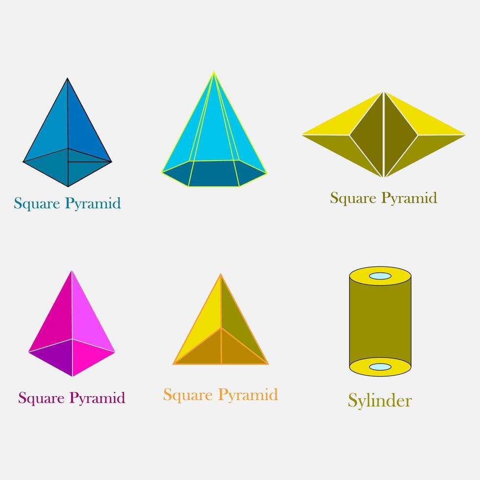 icon set geometric 3D symbol design vector
