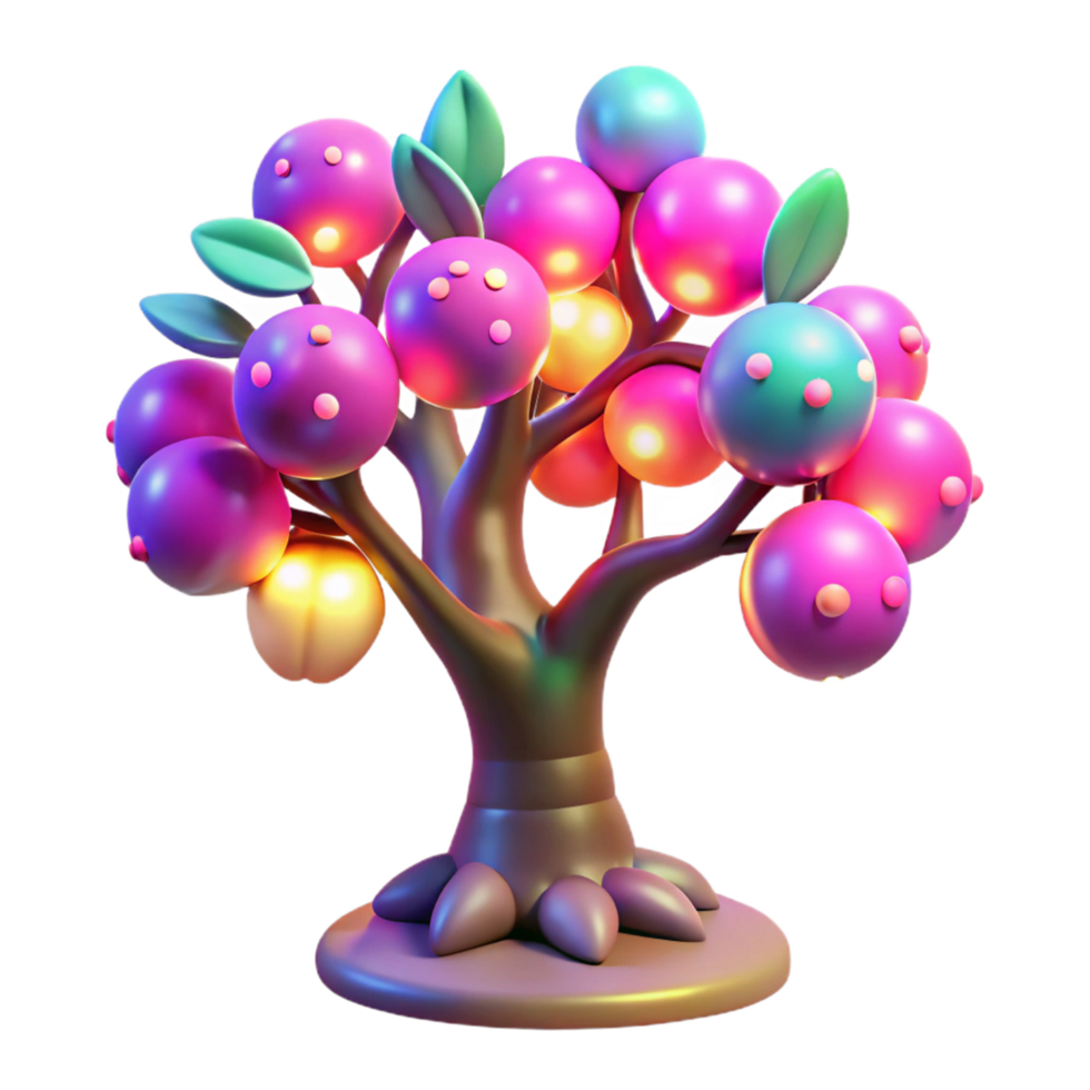 Glowing Fruit Tree 3D Render of a Fantasy Tree with Luminous Fruit png
