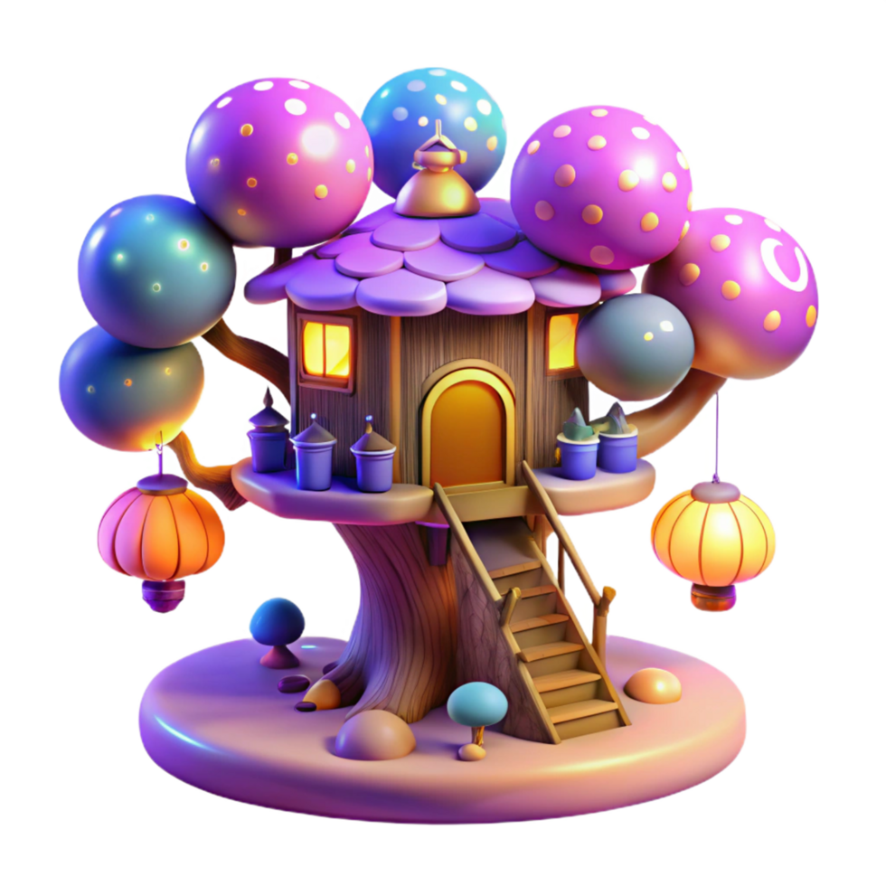 Enchanted Mushroom Treehouse A Fantasy 3D Render png