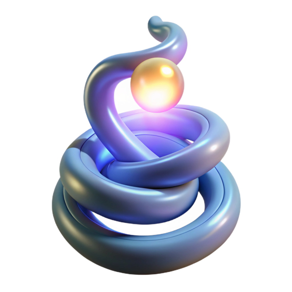 Abstract 3D Render Intertwined Rings and Glowing Orb png