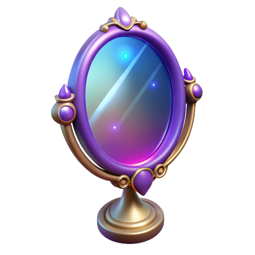Enchanted Mirror Fantasy Game Asset with Glowing Gems and Ornate Frame png