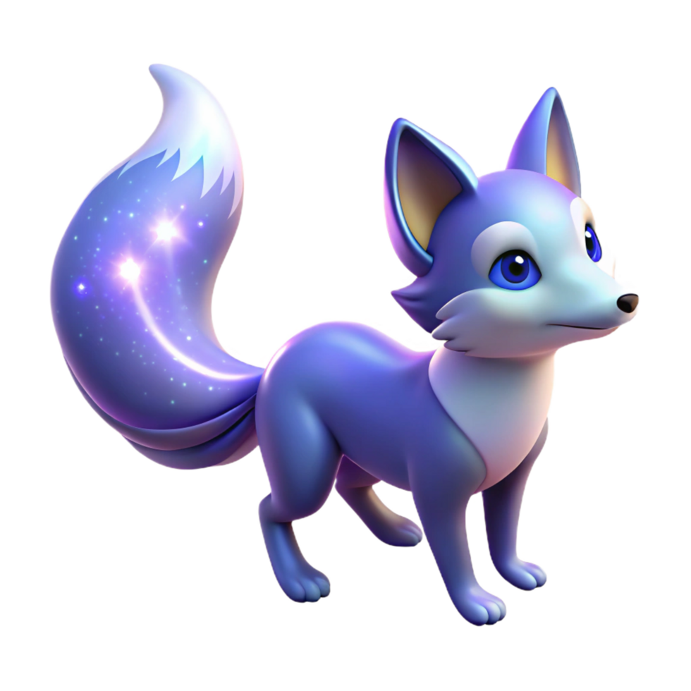 Celestial Fox A 3D Render of a Fantasy Creature with a Sparkling Tail png