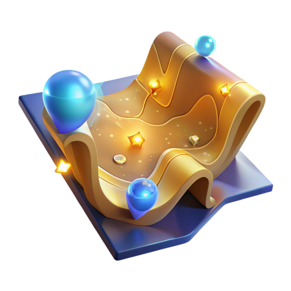 Abstract 3D Render Golden Path with Blue Spheres and Stars png