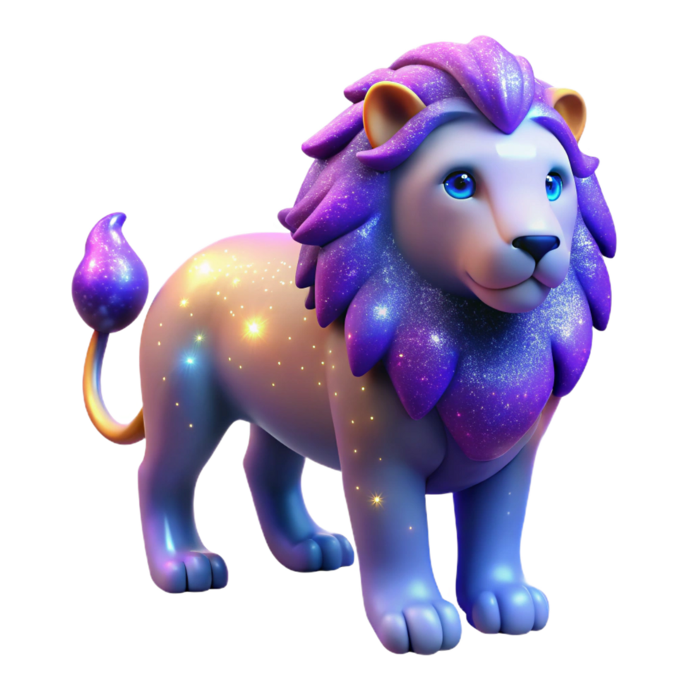 Cosmic Lion 3D Render of a Sparkling, Celestial Feline png